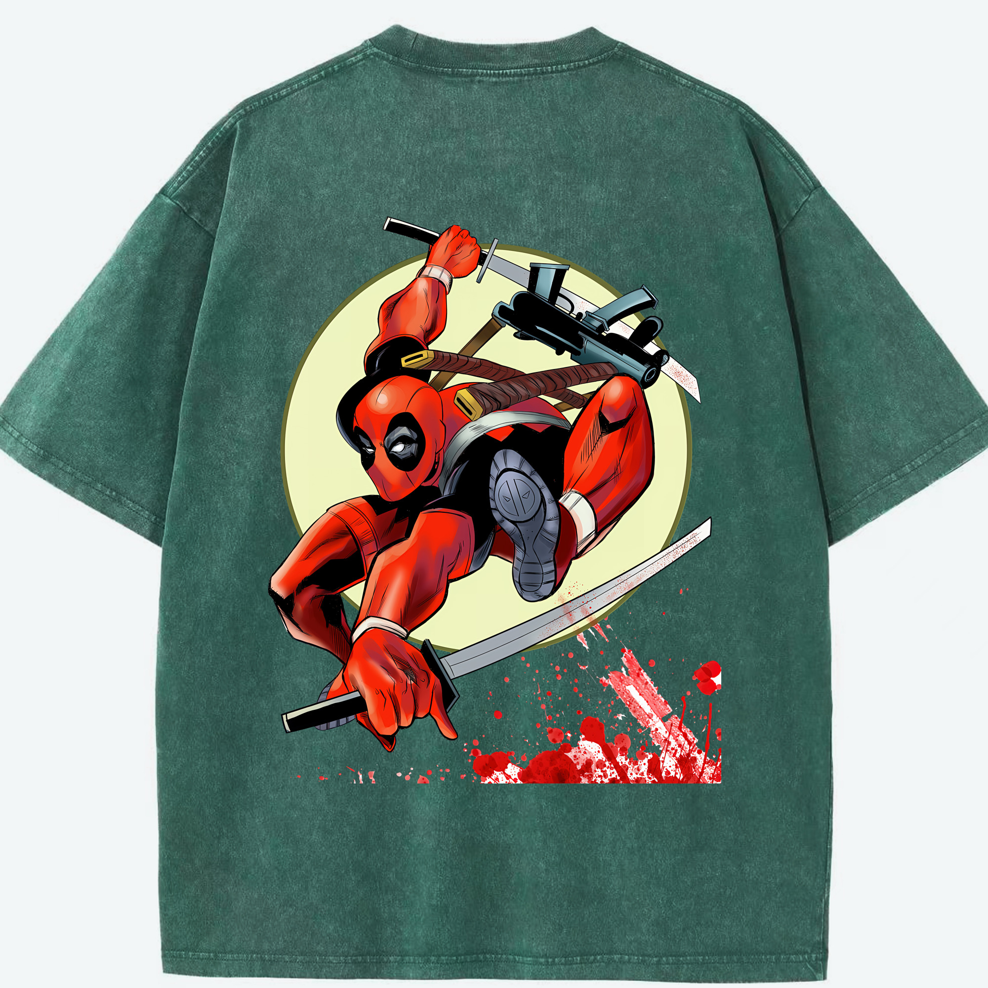 （画像用） Deadpool デッドプール 綿100% ヴィンテージ風 半袖Tシャツ（背面プリント）